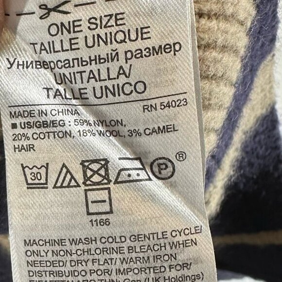 GAP Sweater Womens OS Striped Poncho Wool Camel Hair Cardigan Open Front Blue - Picture 9 of 10